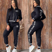 Fashionable and casual temperament threaded embroidery zipper jacket set