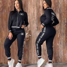Fashionable and casual temperament threaded embroidery zipper jacket set
