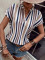 Spring and summer new striped print V-neck batball sleeve shirt for women