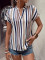 Spring and summer new striped print V-neck batball sleeve shirt for women