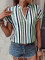 Spring and summer new striped print V-neck batball sleeve shirt for women