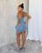 Hot selling neck hanging elastic denim dress