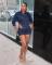 Hot selling denim stretch washed long sleeved skirt set