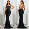 Hot stamping strap hollow pleated fish tail skirt dress