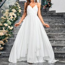 Strap V-neck new large skirt solid color Amazon elegant slim fit sleeveless wedding dress