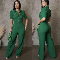 Personalized line splicing short sleeved sports fitness jumpsuit