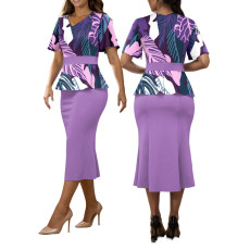 Sexy and fashionable digital printed short sleeved white-collar women's dress