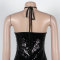 Strap hanging neck slit slim fit sequin dress