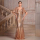 New V-neck mid sleeve solid color summer sequin elegant slim fit fishtail skirt