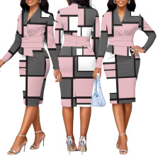 Sexy and fashionable digital printed short sleeved white-collar women's dress