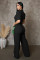 Personalized line splicing short sleeved sports fitness jumpsuit