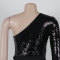 Single shoulder long sleeved slit waist bag and hip sequin dress