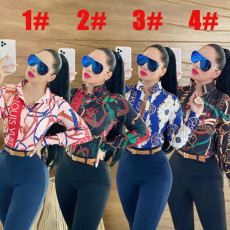 Sexy temperament, casual fashion, printed button up long sleeved stand up collar shirt