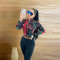 Sexy temperament, casual fashion, printed button up long sleeved stand up collar shirt