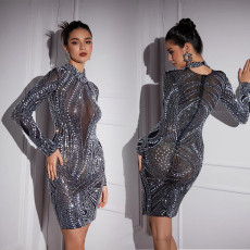Fashion women's V-neck long sleeved short dress long skirt new