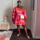 Casual printed slanted shoulder waist hollow waist slimming dress