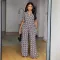 Printed V-neck pleated wide leg pants two-piece set