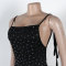 Hot stamping backless strap pleated hip hugging dress
