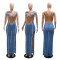 ashionable and sexy mesh rhinestone dress with transparent sleeveless slim fit long skirt