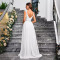 New solid color sequin suspender V-neck European and American elegant backless slim fit chiffon banquet evening dress