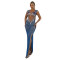 ashionable and sexy mesh rhinestone dress with transparent sleeveless slim fit long skirt