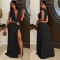 Fashion women's sleeveless deep V-slit dress