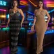Fashion women's lace rhinestone deep V-sleeveless dress