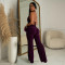 Fashion women's sleeveless deep V-jumpsuit pants