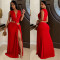 Fashion women's sleeveless deep V-slit dress