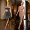Fashionable women's rhinestone split dress long skirt