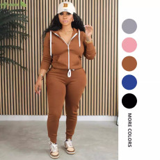 Zipper hoodie casual pants two-piece set