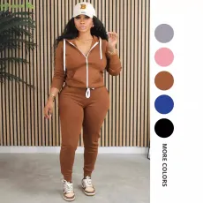 Zipper hoodie casual pants two-piece set
