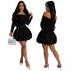 Fashionable one collar long sleeved solid color dress