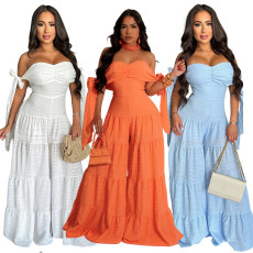 One shoulder strapless solid color loose wide leg pants for women