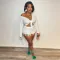 Fashionable V-neck short long sleeved top paired with slim fit, hip hugging short fit, slim fit two-piece set