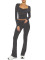 Solid color fashion low neck long sleeved sexy low waist flared pants two-piece set