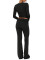 Solid color fashion low neck long sleeved sexy low waist flared pants two-piece set