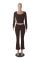 Solid color fashion low neck long sleeved sexy low waist flared pants two-piece set