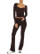 Solid color fashion low neck long sleeved sexy low waist flared pants two-piece set