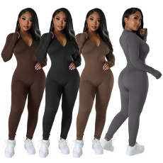 New milk silk fleece casual zipper sports jumpsuit