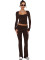 Solid color fashion low neck long sleeved sexy low waist flared pants two-piece set
