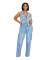 Slim fit elastic wash denim jumpsuit straight leg jumpsuit