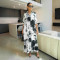 Vacation style landscape print loose casual lapel women's short sleeved dress
