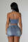 Fashion design cross embroidery casual stretch denim two-piece set