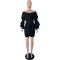 New slim fit bubble sleeve one shoulder V-neck dress