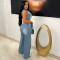 Tight waist slim fit elastic wash denim jumpsuit straight tube loose jumpsuit