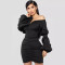 New slim fit bubble sleeve one shoulder V-neck dress