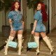 Sexy elastic buckle denim bag hip dress one-piece short skirt one-step skirt