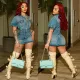 Sexy elastic buckle denim bag hip dress one-piece short skirt one-step skirt