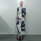 Vacation style landscape print loose casual lapel women's short sleeved dress